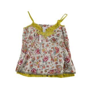 Soft Surroundings Floral Lace Trim Camisole Top S 100% Cotton & Nylon Beige & Ye